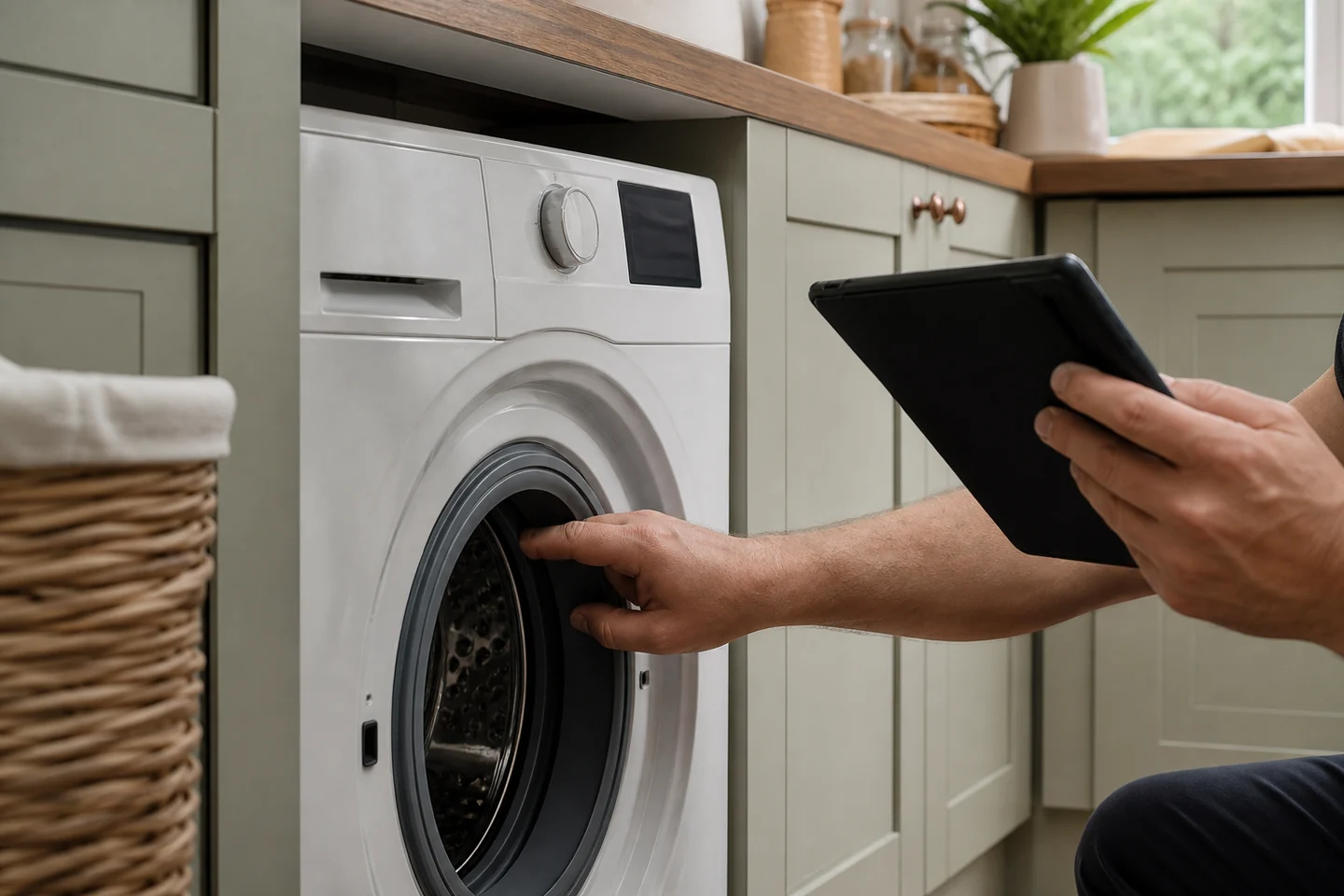 A careful visual maintenance check on a domestic washing machine